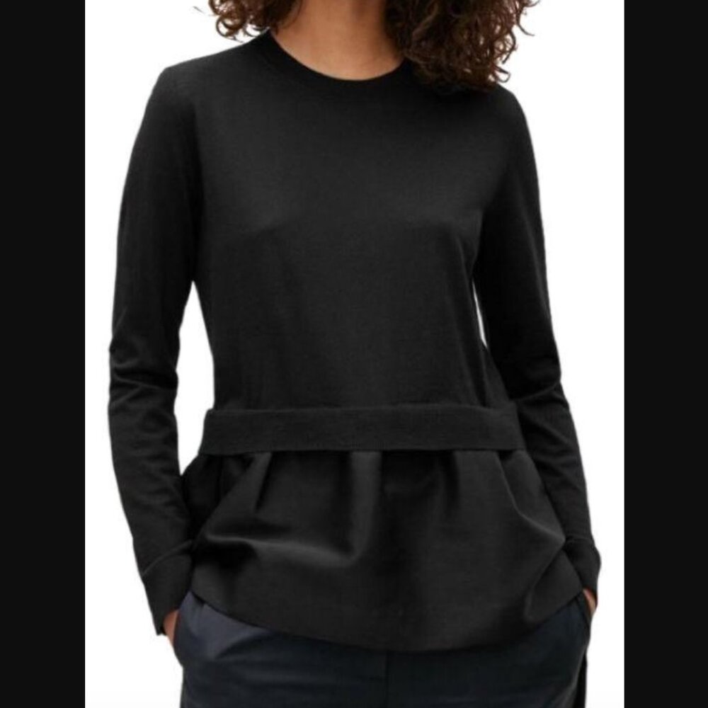 COS Long Sleeve Crew Neck Peplum Blouse Wool Silk Sweater Top Sz. S